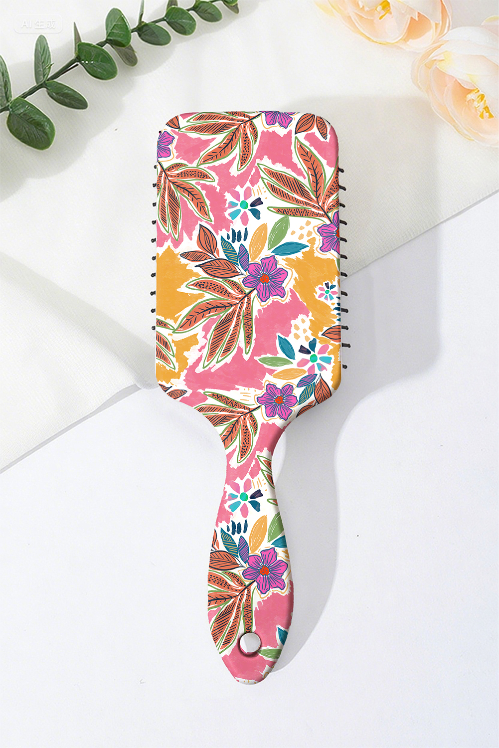Rose Red Boho Vacation Floral Print Large Cushion Paddle Comb