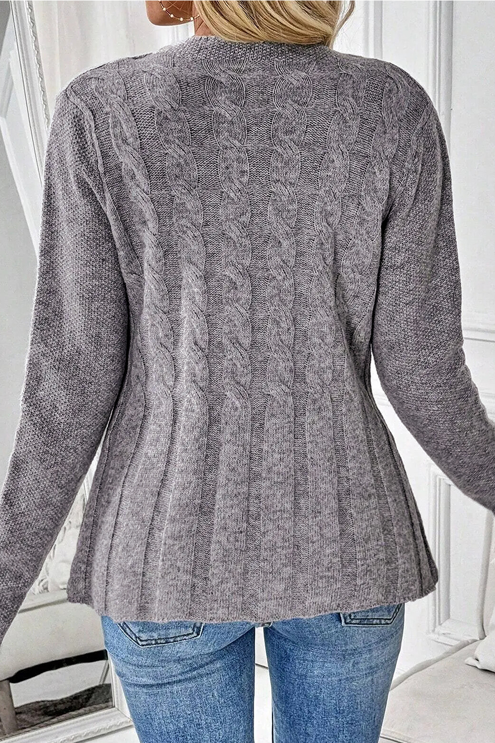 High Cable Knit Cardigan Sweater