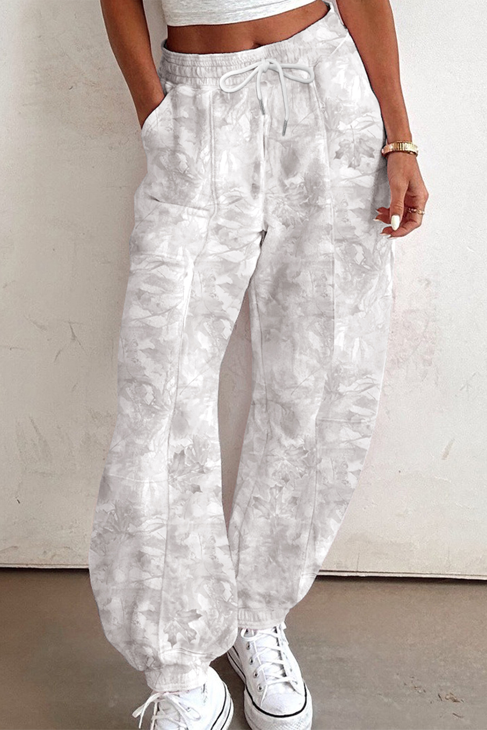 Beige Camo Print Baggy Drawstring Jogger Sweatpants