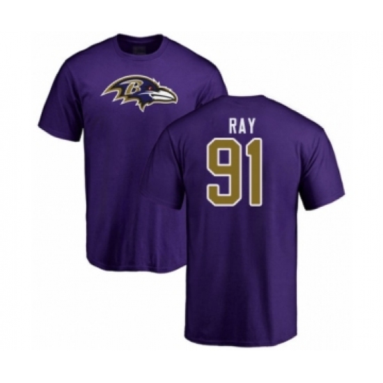 Football Baltimore Ravens #91 Shane Ray Purple Name & Number Logo T-Shirt - Jersey