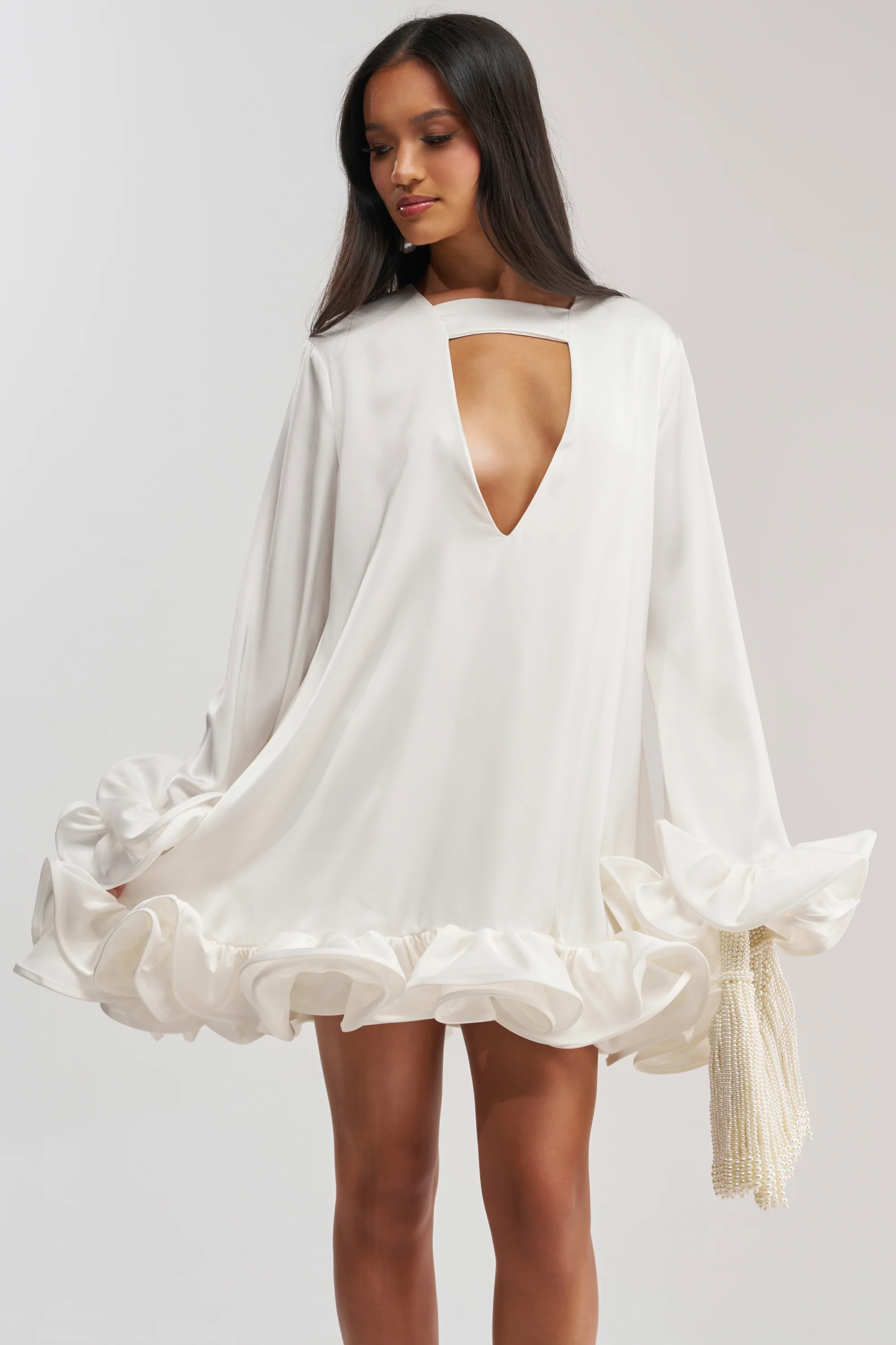 GIRLY GIRL SATIN MINI DRESS IN WHITE - Akira Wear