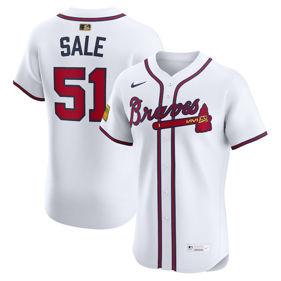 Men's Atlanta Braves Chris Sale Nike White Home Sponsor Patch MLB Awards Gold Batterman Elite Jersey - Jersey
