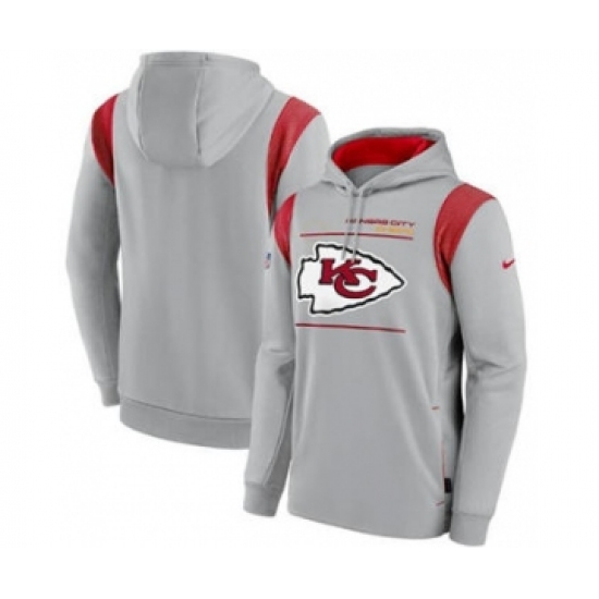 Men's Kansas City Chiefs 2021 Gray Sideline Logo Performance Pullover Hoodie - Jersey