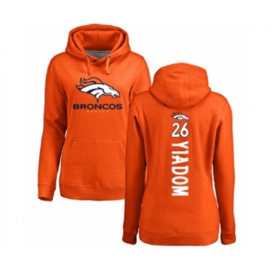 Football Women's Denver Broncos #26 Isaac Yiadom Orange Backer Pullover Hoodie - Jersey