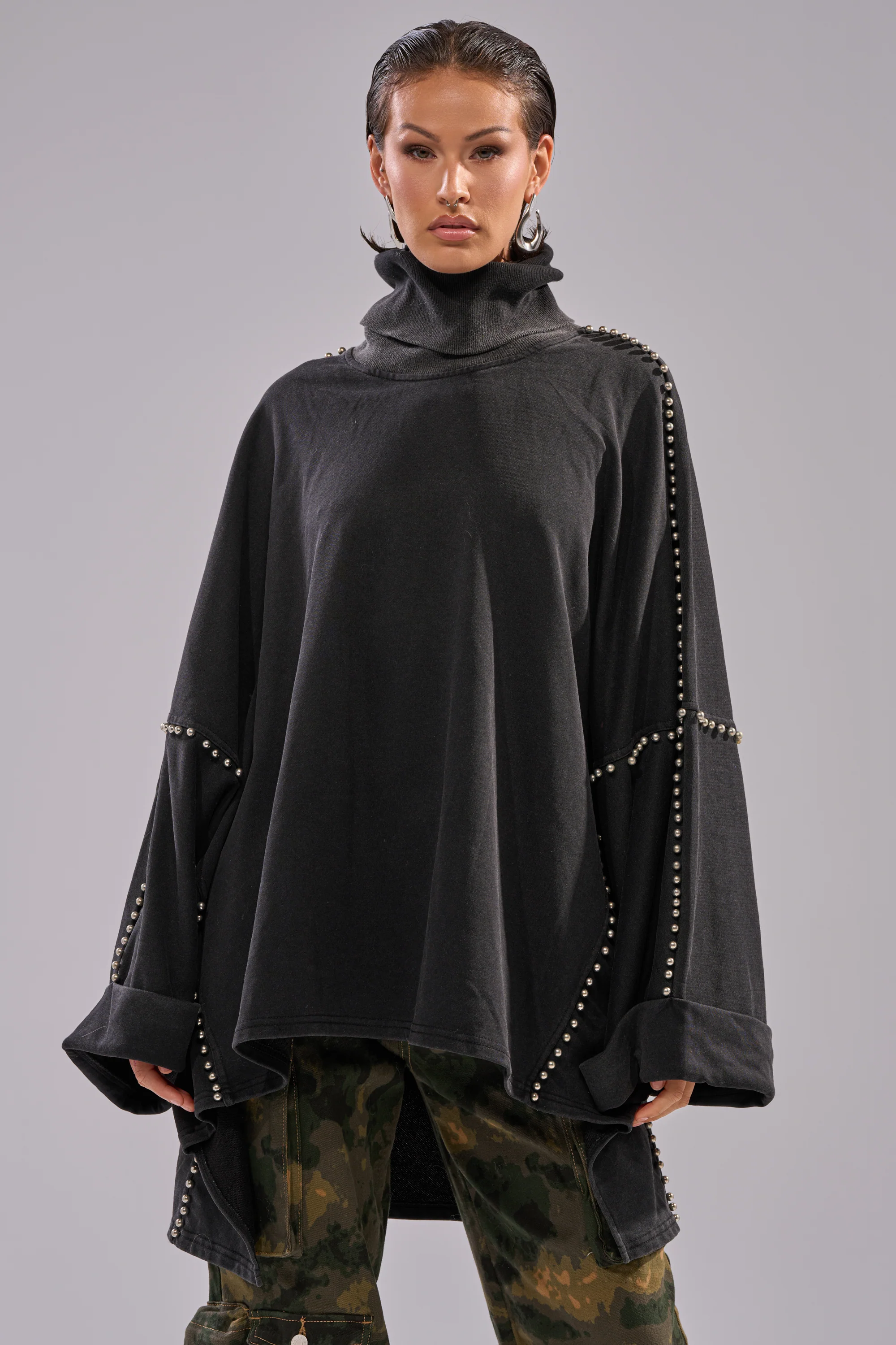 OVER IT TURTLE NECK OVERSIZED SWEATSHIRT - Akira Wear