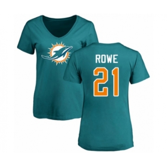 Football Women's Miami Dolphins #21 Eric Rowe Aqua Green Name & Number Logo T-Shirt - Jersey