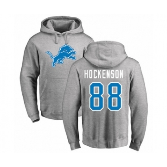 Football Detroit Lions #88 T.J. Hockenson Ash Name & Number Logo Pullover Hoodie - Jersey
