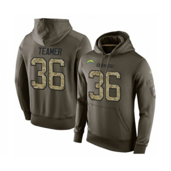 Football Los Angeles Chargers #36 Roderic Teamer Green Salute To Service Men's Pullover Hoodie - Jersey