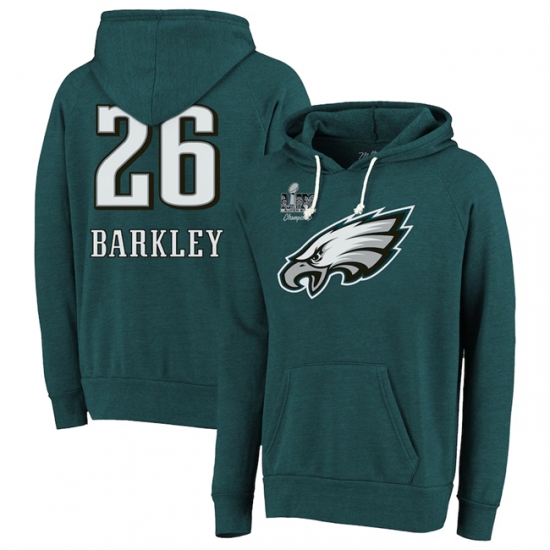 Men's Philadelphia Eagles #26 Saquon Barkley Midnight Green Super Bowl LIX Champions Name & Number Tri-Blend Pullover Hoodie - Jersey
