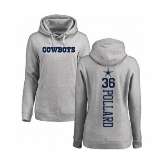 Football Women's Dallas Cowboys #36 Tony Pollard Ash Backer Pullover Hoodie - Jersey