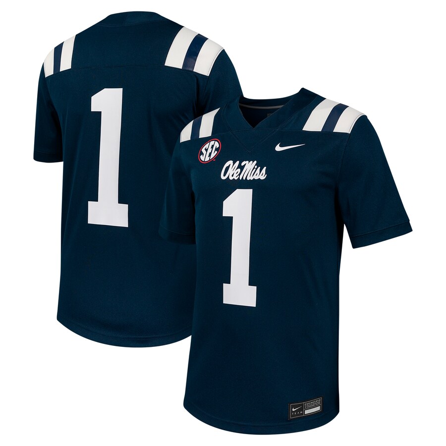 Men's Nike #1 Navy Ole Miss Rebels Untouchable Football Jersey - Jersey