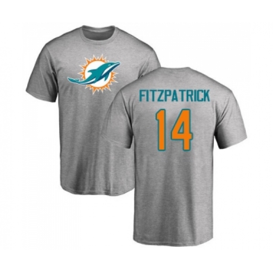 Football Miami Dolphins #14 Ryan Fitzpatrick Ash Name & Number Logo T-Shirt - Jersey