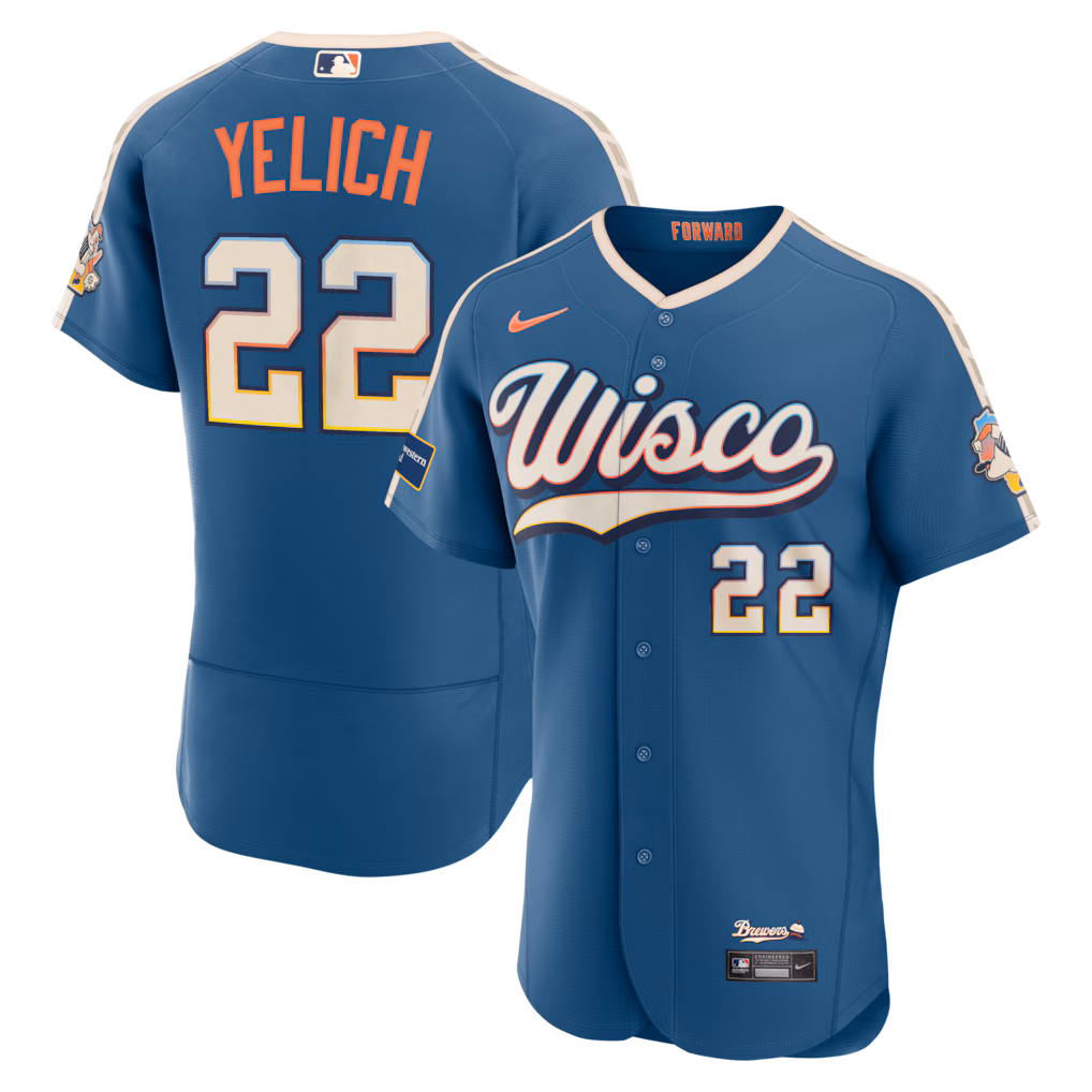 Men's Milwaukee Brewers Christian Yelich Nike Mineral Blue 2026 City Connect Authentic Sponsor Patch Jersey - Jersey