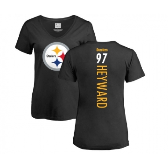 Football Women's Pittsburgh Steelers #97 Cameron Heyward Black Backer Slim Fit T-Shirt - Jersey