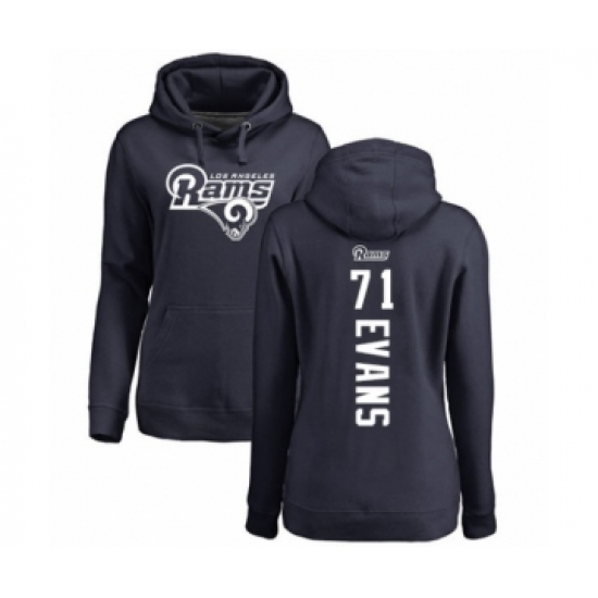 Football Women's Los Angeles Rams #71 Bobby Evans Navy Blue Backer Pullover Hoodie - Jersey