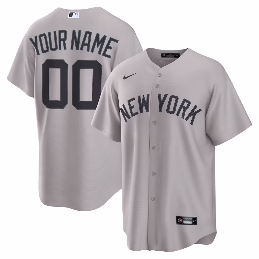 Men's New York Yankees Nike Gray Away Custom Replica Jersey - Jersey