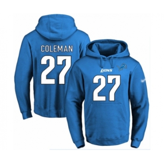 Football Men's Detroit Lions #27 Justin Coleman Blue Name & Number Pullover Hoodie - Jersey