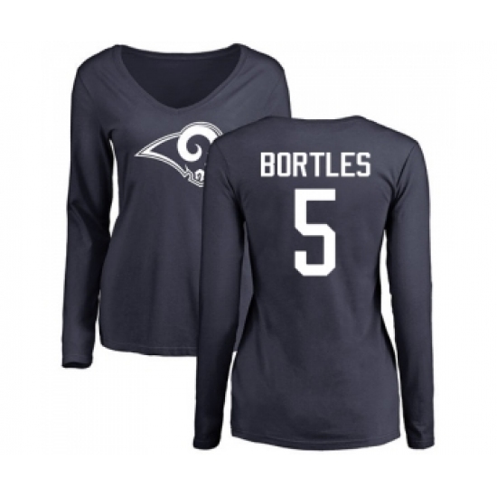 Football Women's Los Angeles Rams #5 Blake Bortles Navy Blue Name & Number Logo Slim Fit Long Sleeve T-Shirt - Jersey