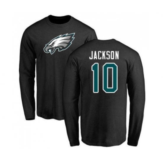 Philadelphia Eagles #10 DeSean Jackson Black Name & Number Logo Long Sleeve T-Shirt - Jersey