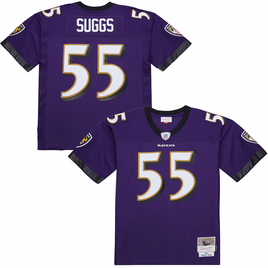 Men's Baltimore Ravens Terrell Suggs Mitchell & Ness Purple 2003 Legacy Replica Jersey - Jersey
