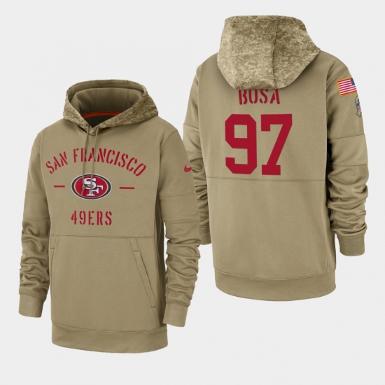 Men's San Francisco 49ers #97 Nick Bosa 2019 Salute to Service Sideline Therma Pullover Hoodie - Tan - Jersey