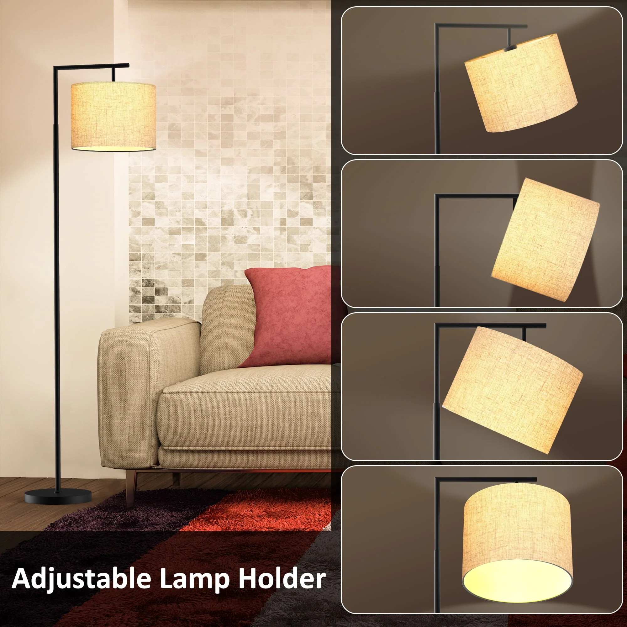 PAZZO Rotatable Arc Floor Lamp with Remote Control, for Living Room, Bedroom, Black