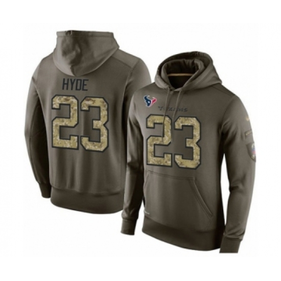 Football Men's Houston Texans #23 Carlos Hyde Green Salute To Service Pullover Hoodie - Jersey