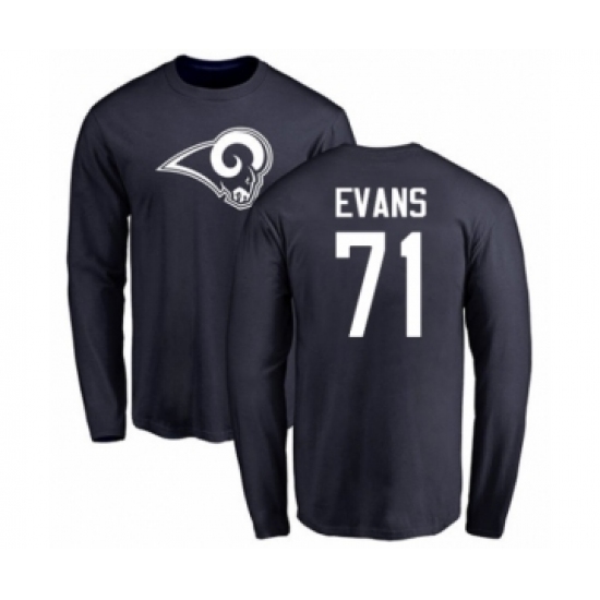 Football Los Angeles Rams #71 Bobby Evans Navy Blue Name & Number Logo Long Sleeve T-Shirt - Jersey