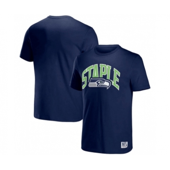 Men's Seattle Seahawks x Staple Navy Logo Lockup T-Shirt - Jersey