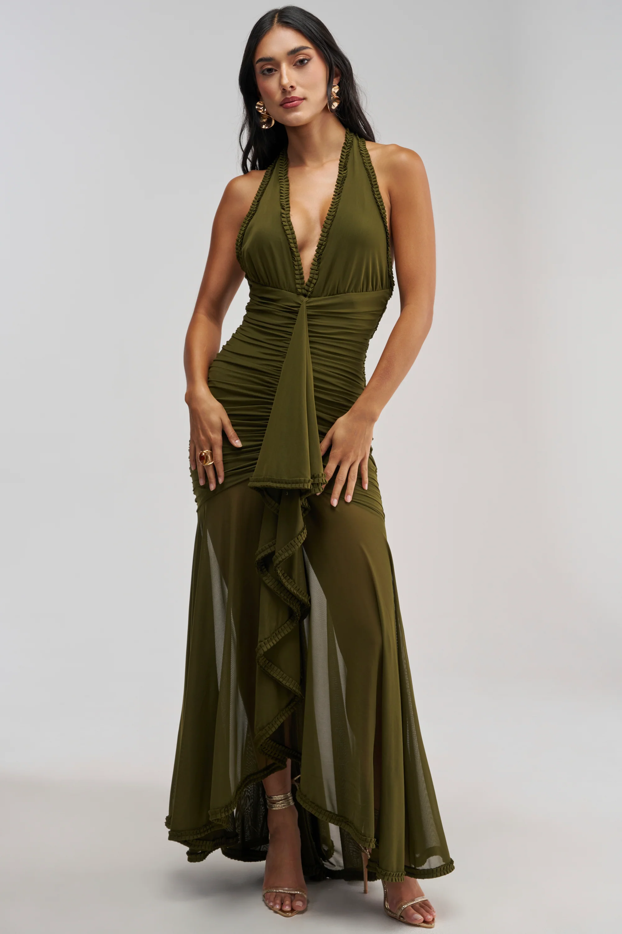 SWEET SUNSET MESH MAXI DRESS IN OLIVE - Akira Wear