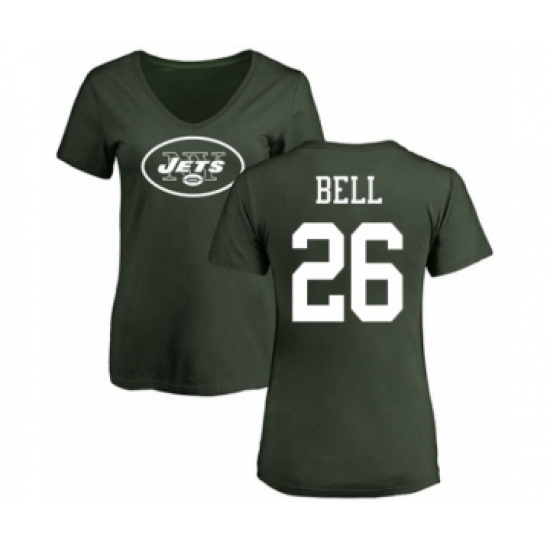 Football Women's New York Jets #26 Le'Veon Bell Green Name & Number Logo T-Shirt - Jersey