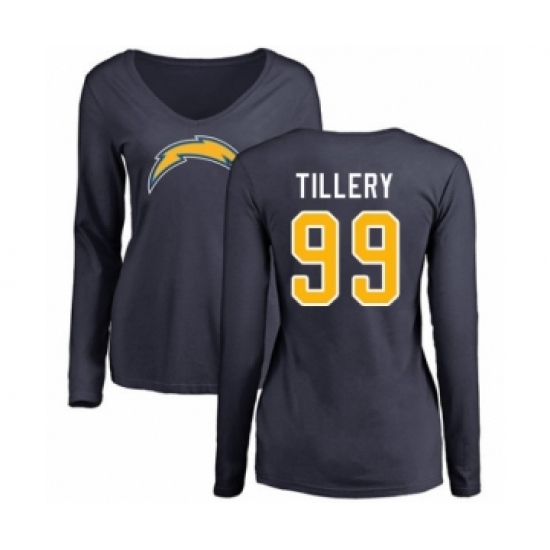 Football Women's Los Angeles Chargers #99 Jerry Tillery Navy Blue Name & Number Logo Long Sleeve T-Shirt - Jersey