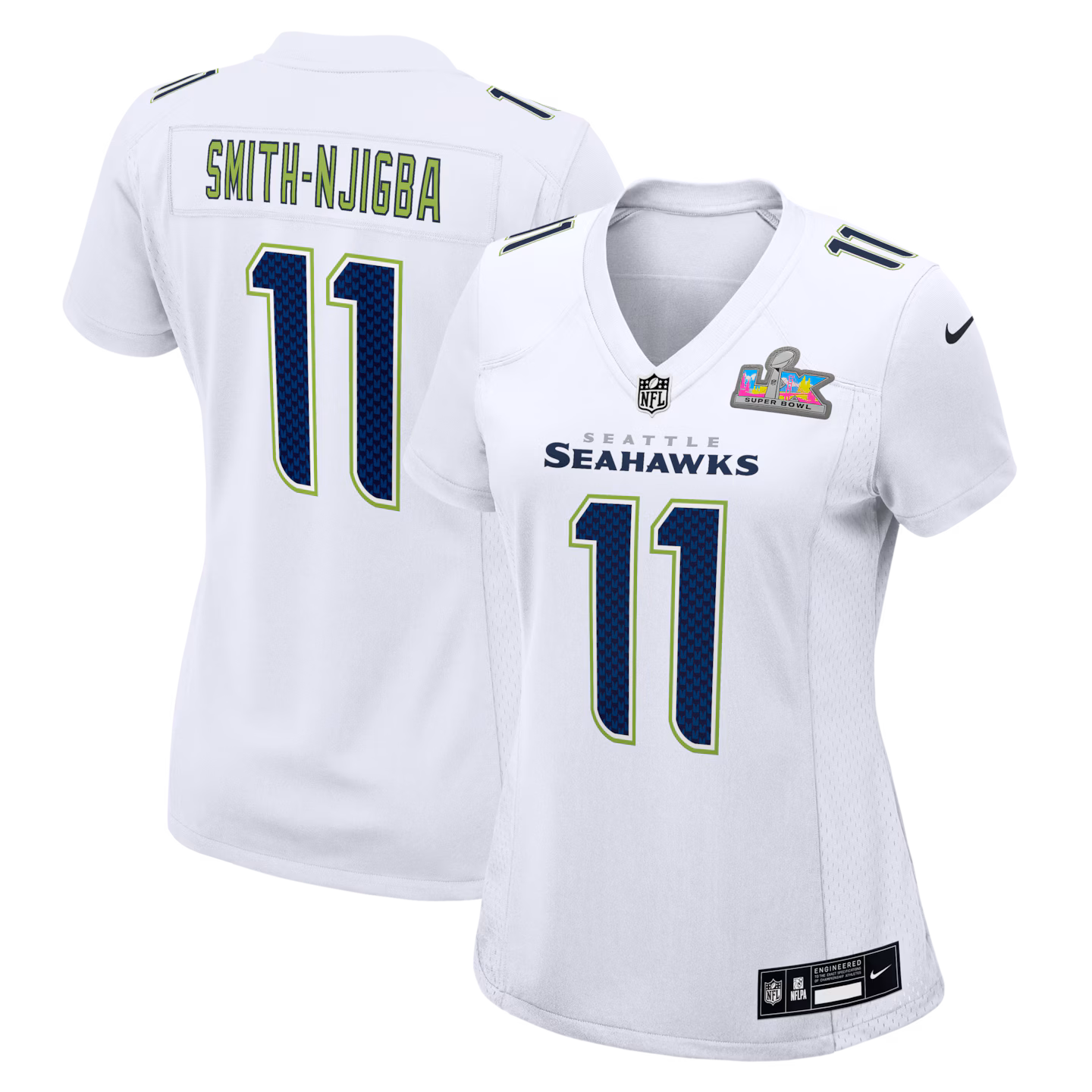 Women's Seattle Seahawks Jaxon Smith-Njigba Nike White Super Bowl LX Patch Tundra Fashion Game Jersey - Jersey