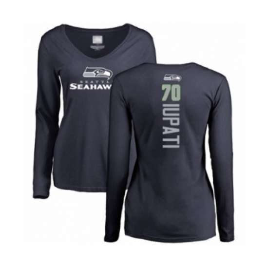 Football Women's Seattle Seahawks #70 Mike Iupati Navy Blue Backer Long Sleeve T-Shirt - Jersey