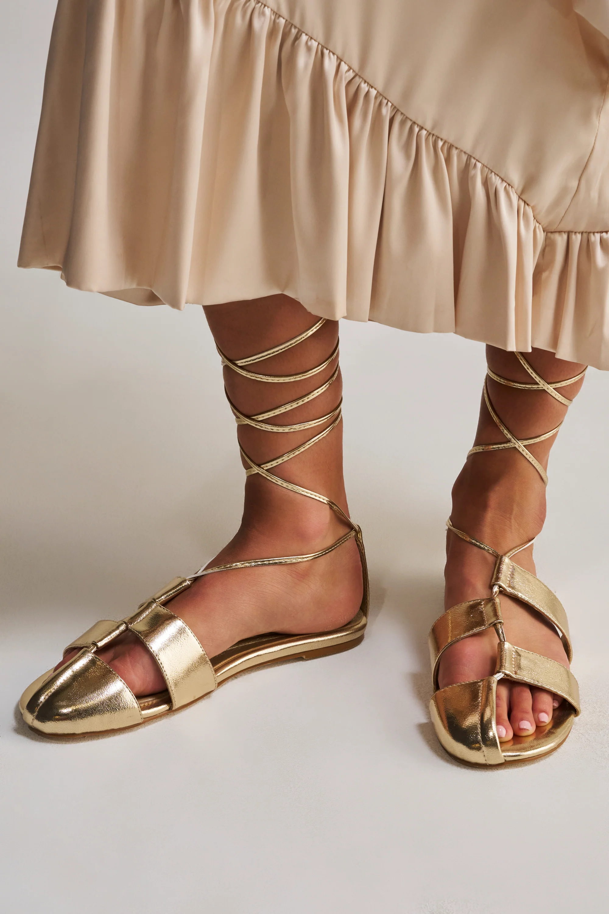 AZALEA WANG ICHIRO GOLD PEEP TOE FLAT - Akira Wear
