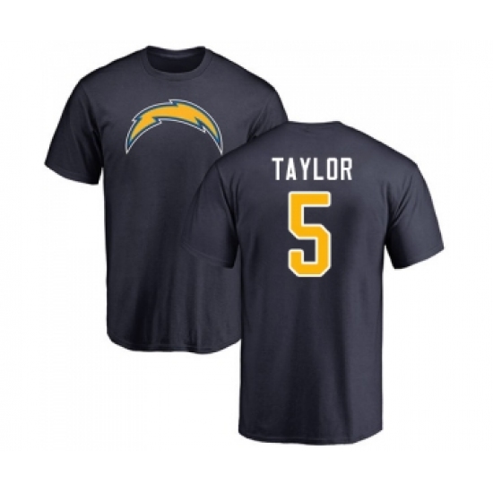 Football Los Angeles Chargers #5 Tyrod Taylor Navy Blue Name & Number Logo T-Shirt - Jersey