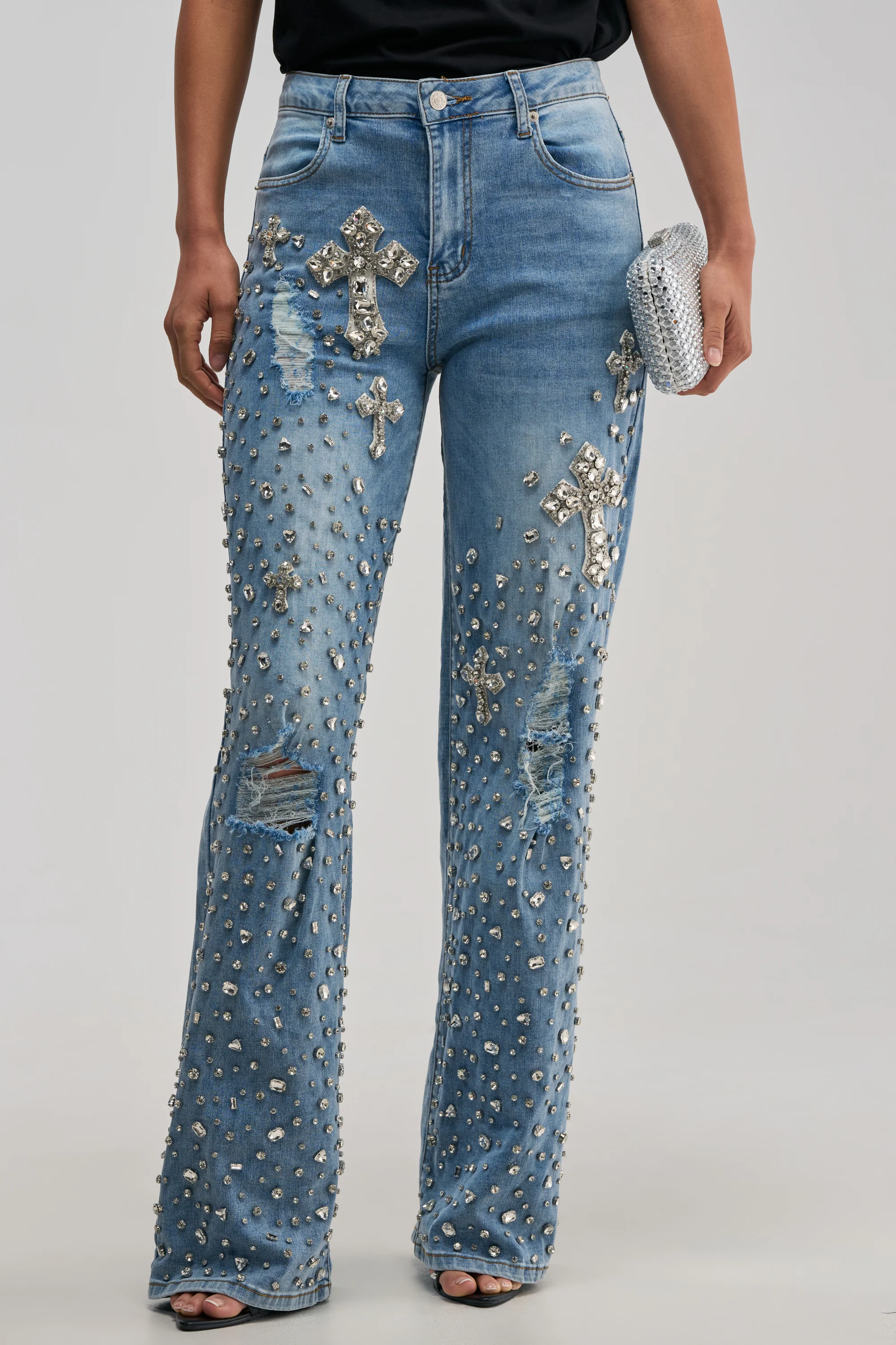 FEELING GRATEFUL RHINESTONE RELAXED DENIM - Akira Wear