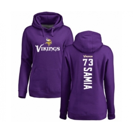 Football Women's Minnesota Vikings #73 Dru Samia Purple Backer Pullover Hoodie - Jersey
