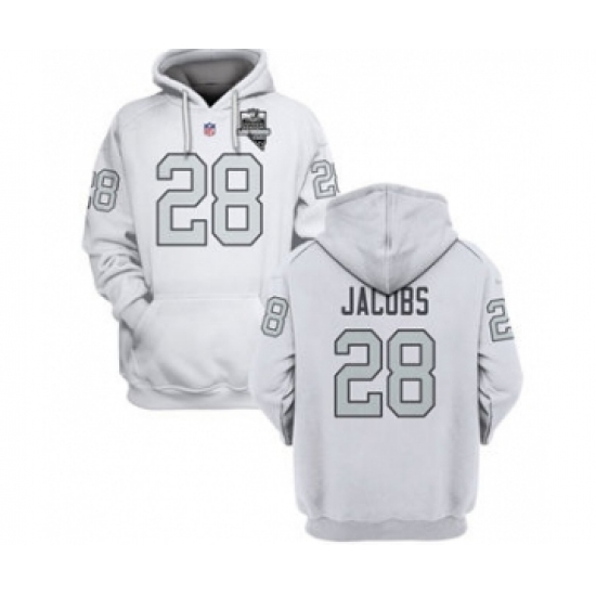 Men's Las Vegas Raiders #28 Josh Jacobs 2021 Inaugural Patch White Pullover Football Hoodie - Jersey
