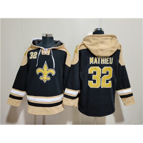Men's New Orleans Saints #32 Tyrann Mathieu Black Ageless Must-Have Lace-Up Pullover Hoodie - Jersey