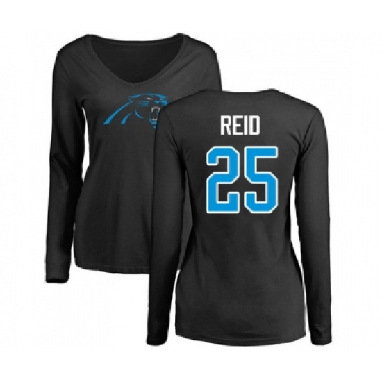 Football Women's Carolina Panthers #25 Eric Reid Black Name & Number Logo Slim Fit Long Sleeve T-Shirt - Jersey
