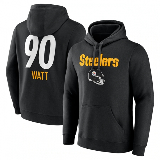 Men's Pittsburgh Steelers #90 T.J. Watt Black Team Wordmark Player Name & Number Pullover Hoodie - Jersey