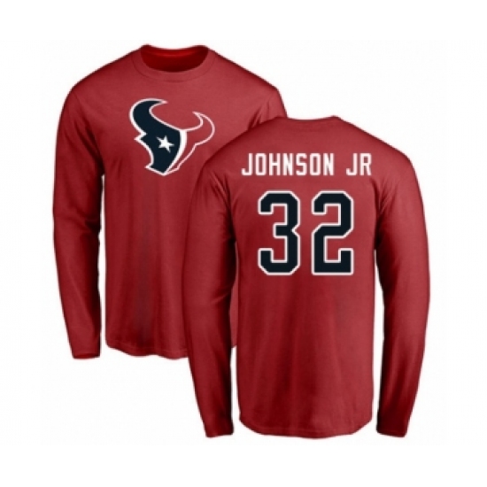 Football Houston Texans #32 Lonnie Johnson Red Name & Number Logo Long Sleeve T-Shirt - Jersey