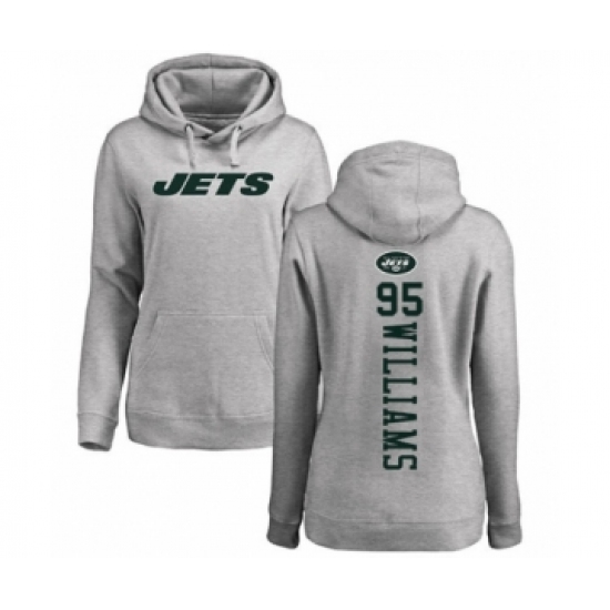 Football Women's New York Jets #95 Quinnen Williams Ash Backer Pullover Hoodie - Jersey