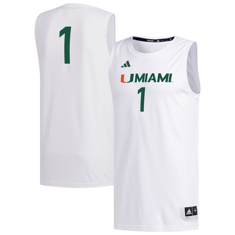 Men's adidas #1 White Miami Hurricanes Replica Basketball Jersey - Jersey