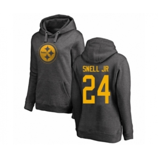 Women's Pittsburgh Steelers #24 Benny Snell Jr. Ash One Color Pullover Hoodie - Jersey