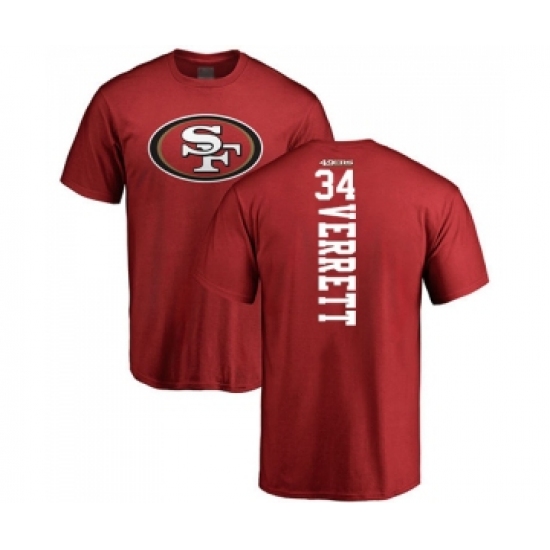 Football San Francisco 49ers #34 Jason Verrett Red Backer T-Shirt - Jersey