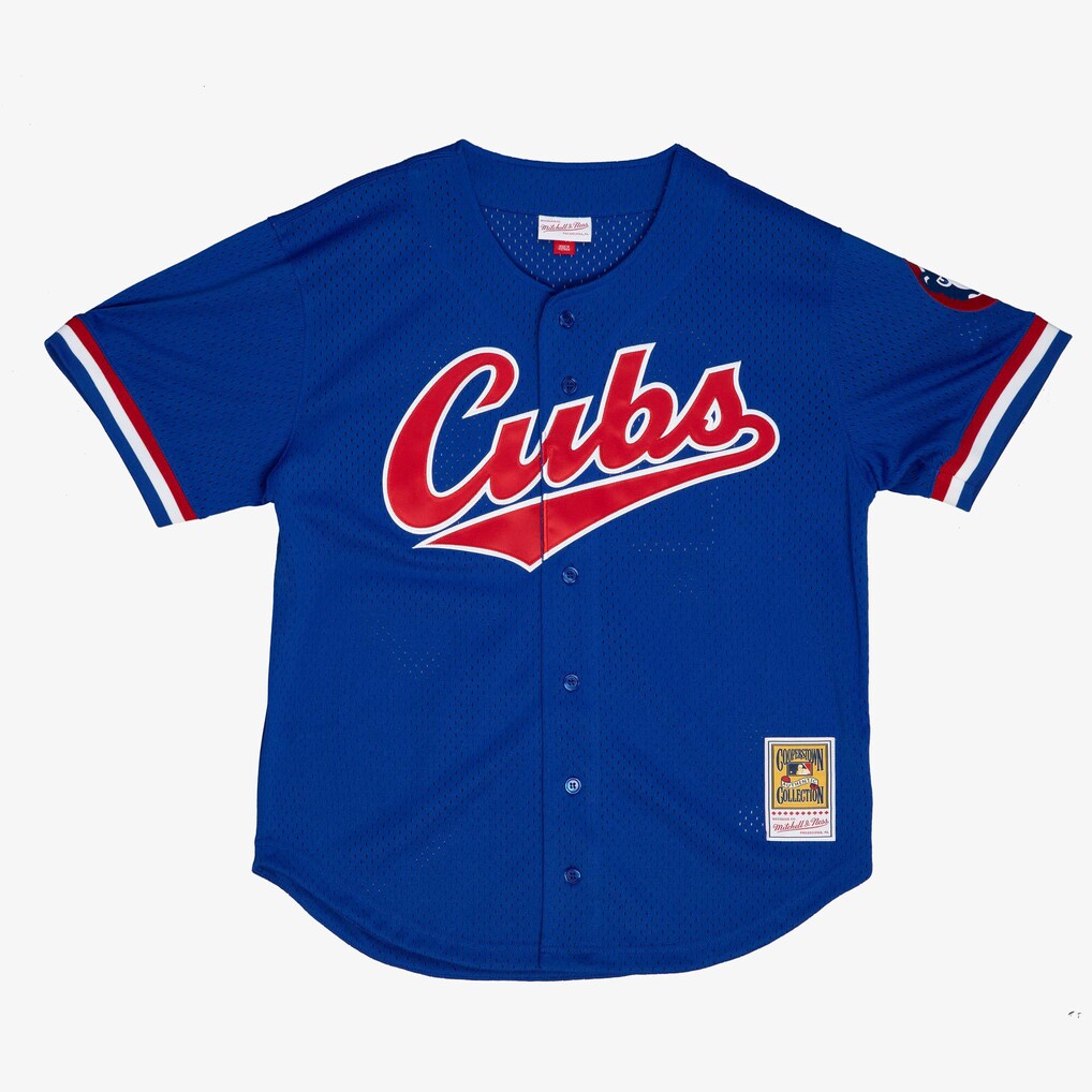 Men's Chicago Cubs Ryne Sandberg Mitchell & Ness Royal Cooperstown Collection 1996 Mesh Batting Practice Button-Up Jersey - Jersey
