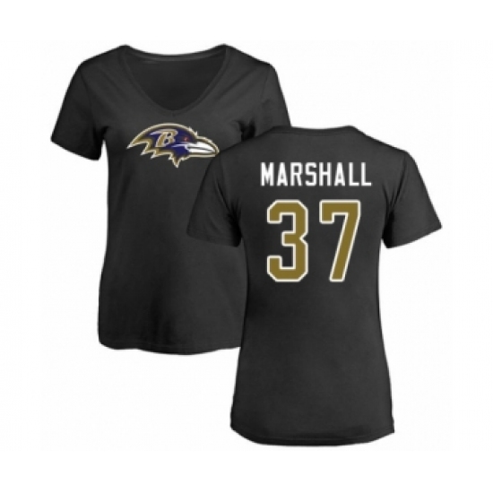 Football Women's Baltimore Ravens #37 Iman Marshall Black Name & Number Logo T-Shirt - Jersey