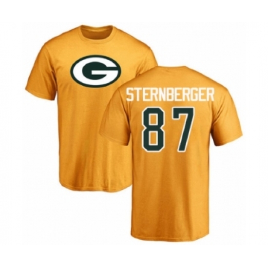 Football Green Bay Packers #87 Jace Sternberger Gold Name & Number Logo T-Shirt - Jersey